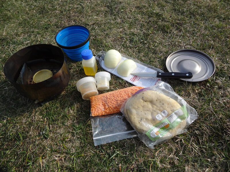 Lentil Dahl ingredients at camp at Harris Bay
