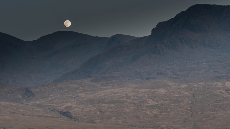 Moon rising over the Rum Cuillin from Harris Bay