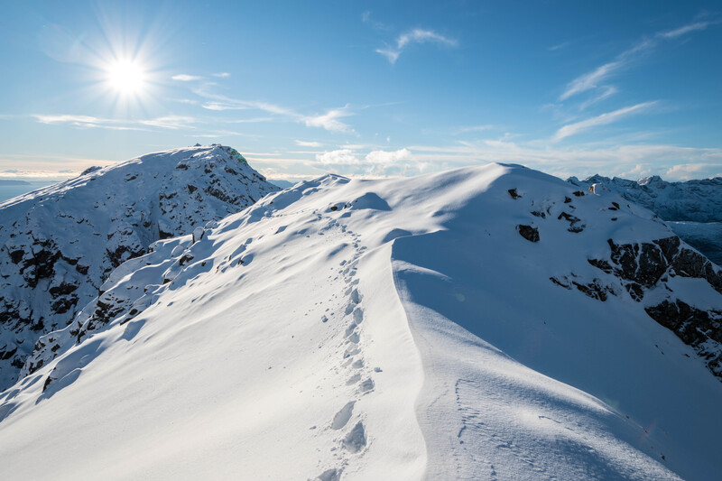 Looking along the summit ridge of Blaven to the south summit