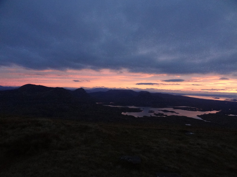 Sunset over Cul Mor and Loch Sionascaig from Suilven